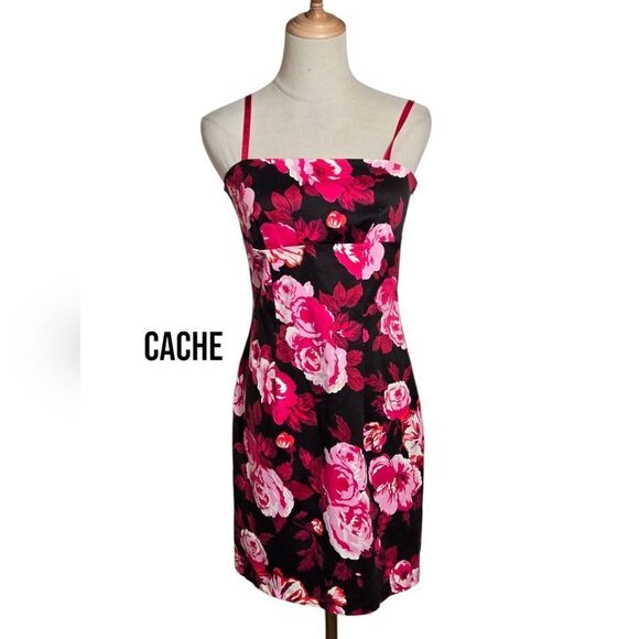 Cache Vintage Black And Pink Floral Mini Dress - Picture 1 of 6